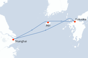 Carte itinéraire croisière Chine, Japon, Corée du Sud - 5 jours au départ de Shanghai - Asie