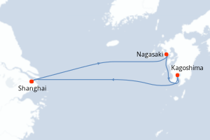 Carte de l'itinéraire de croisière Shanghai-Shanghai d'une durée de 5 jours