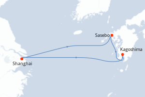 Carte de l'itinéraire de croisière Shanghai-Shanghai d'une durée de 5 jours
