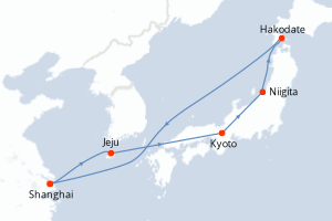 carte itinéraire croisière Asie 8 jours au départ du port de Shanghai