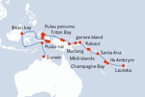 carte itinéraire croisière Australie Nouvelle Zélande 23 jours au départ du port de Darwin