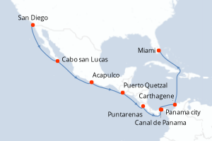 carte itinéraire croisière Caraïbes Bahamas 15 jours au départ du port de San Diego