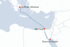 carte itinéraire croisière Mer Rouge Océan Indien 4 jours au départ du port de Le Piree - Athenes