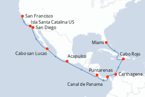 carte itinéraire croisière Amérique du Nord 18 jours au départ du port de Miami