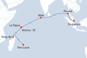 carte itinéraire croisière Mer Rouge Océan Indien 16 jours au départ du port de Singapour
