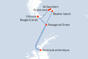 Carte de l'itinéraire de croisière Buenos Aires-Buenos Aires d'une durée de 13 jours