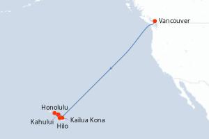 Carte de l'itinéraire de croisière Vancouver-Honolulu d'une durée de 10 jours