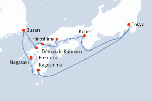 carte itinéraire croisière Asie 10 jours au départ du port de Tokyo