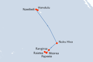 Carte de l'itinéraire de croisière Honolulu-Papeete d'une durée de 14 jours