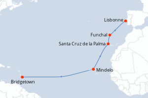 carte itinéraire croisière Caraïbes Bahamas 13 jours au départ du port de Lisbonne