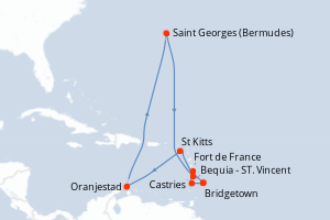 carte itinéraire croisière Caraïbes Bahamas 10 jours au départ du port de Bridgetown