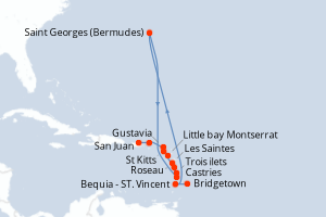 carte itinéraire croisière Caraïbes Bahamas 11 jours au départ du port de Bridgetown