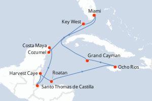 carte itinéraire croisière Caraïbes Bahamas 12 jours au départ du port de Miami
