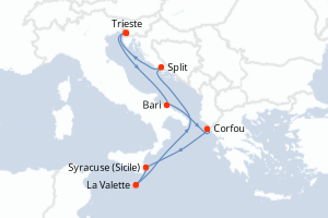 carte itinéraire croisière Adriatique 7 jours au départ du port de Trieste