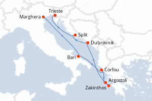 carte itinéraire croisière Adriatique 7 jours au départ du port de Marghera