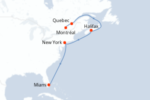 carte itinéraire croisière Caraïbes Bahamas 10 jours au départ du port de Montréal