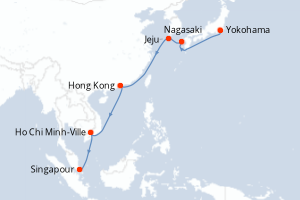 Carte de l'itinéraire de croisière Yokohama-Singapour d'une durée de 11 jours
