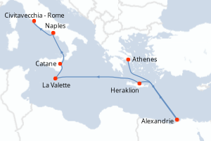 carte itinéraire croisière Sicile 10 jours au départ du port de Le Piree - Athenes