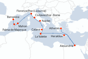 carte itinéraire croisière Sicile 17 jours au départ du port de Le Piree - Athenes