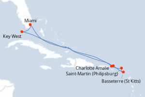 carte itinéraire croisière Caraïbes Bahamas 10 jours au départ du port de Miami