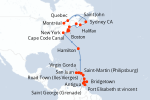 carte itinéraire croisière Caraïbes Bahamas 26 jours au départ du port de Montréal
