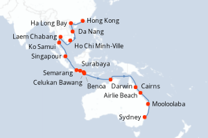 carte itinéraire croisière Australie Nouvelle Zélande 34 jours au départ du port de Hong Kong