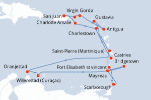 Carte de l'itinéraire de croisière San Juan-San Juan d'une durée de 18 jours