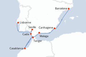 carte itinéraire croisière Atlantique 10 jours au départ du port de Barcelone