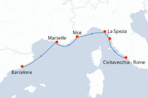 carte itinéraire croisière Méditerranée 7 jours au départ du port de Barcelone