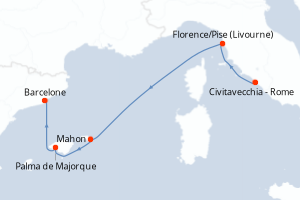 carte itinéraire croisière Méditerranée 7 jours au départ du port de Civitavecchia - Rome