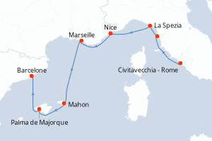 carte itinéraire croisière Méditerranée 10 jours au départ du port de Civitavecchia - Rome