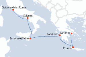 carte itinéraire croisière Sicile 7 jours au départ du port de Civitavecchia - Rome