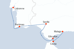 carte itinéraire croisière Méditerranée 7 jours au départ du port de Lisbonne