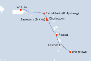 carte itinéraire croisière Caraïbes Bahamas 6 jours au départ du port de Bridgetown
