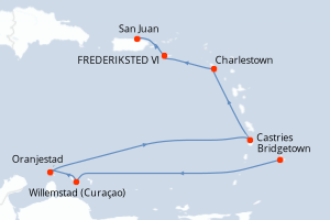 Carte de l'itinéraire de croisière Bridgetown-San Juan d'une durée de 8 jours