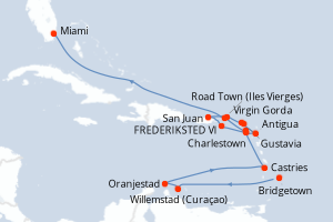 carte itinéraire croisière Caraïbes Bahamas 17 jours au départ du port de Bridgetown