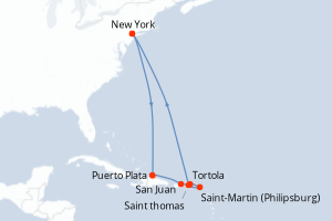carte itinéraire croisière Amérique du Nord 11 jours au départ du port de New York