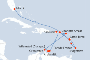 carte itinéraire croisière Caraïbes Bahamas 15 jours au départ du port de Miami