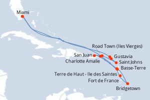 carte itinéraire croisière Caraïbes Bahamas 15 jours au départ du port de Miami