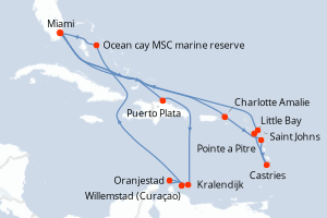 carte itinéraire croisière Caraïbes Bahamas 20 jours au départ du port de Miami