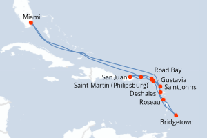 carte itinéraire croisière Caraïbes Bahamas 15 jours au départ du port de Miami
