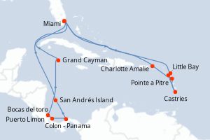 carte itinéraire croisière Caraïbes Bahamas 20 jours au départ du port de Miami