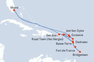 carte itinéraire croisière Caraïbes Bahamas 15 jours au départ du port de Miami