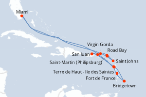 carte itinéraire croisière Caraïbes Bahamas 15 jours au départ du port de San Juan