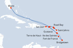 carte itinéraire croisière Caraïbes Bahamas 15 jours au départ du port de San Juan