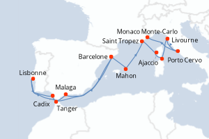 carte itinéraire croisière Méditerranée 17 jours au départ du port de Barcelone