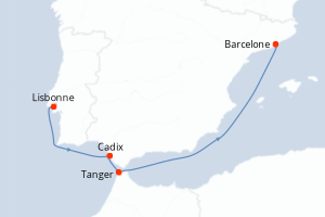 carte itinéraire croisière Méditerranée 5 jours au départ du port de Lisbonne