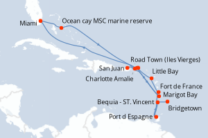 carte itinéraire croisière Caraïbes Bahamas 15 jours au départ du port de Bridgetown