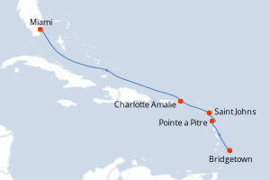 carte itinéraire croisière Caraïbes Bahamas 6 jours au départ du port de Bridgetown