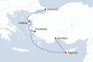carte itinéraire croisière Méditerranée 6 jours au départ du port de Antalya